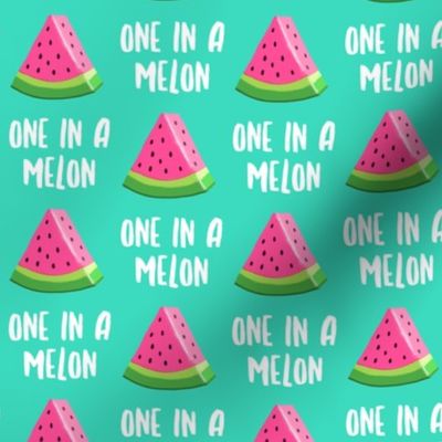 one in a melon - pink on teal - watermelon summer fruit - LAD19