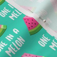 one in a melon - pink on teal - watermelon summer fruit - LAD19