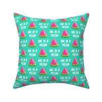 one in a melon - pink on teal - watermelon summer fruit - LAD19