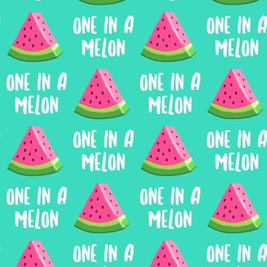one in a melon - pink on teal - watermelon summer fruit - LAD19