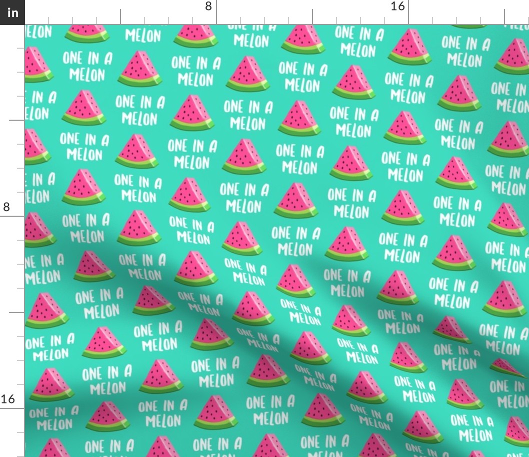 one in a melon - pink on teal - watermelon summer fruit - LAD19