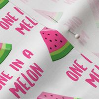 one in a melon - pink on white (pink type) - watermelon summer fruit - LAD19