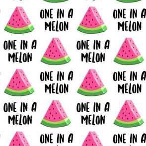 one in a melon - pink on white - watermelon summer fruit - LAD19