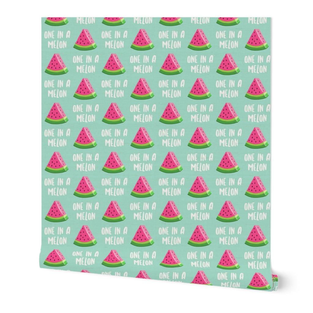 one in a melon - pink on aqua - watermelon summer fruit - LAD19