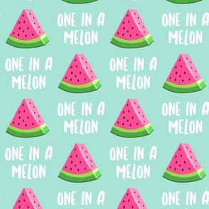 one in a melon - pink on aqua - watermelon summer fruit - LAD19