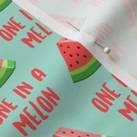 one in a melon - red on aqua - watermelon summer fruit - LAD19