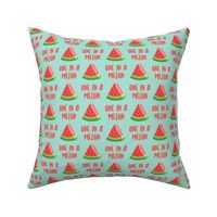 one in a melon - red on aqua - watermelon summer fruit - LAD19