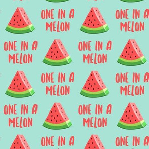 one in a melon - red on aqua - watermelon summer fruit - LAD19