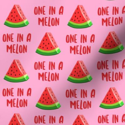 one in a melon - red on pink - watermelon summer fruit - LAD19