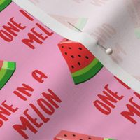 one in a melon - red on pink - watermelon summer fruit - LAD19