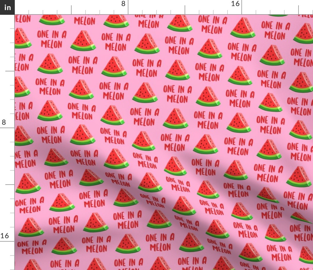 one in a melon - red on pink - watermelon summer fruit - LAD19