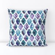 Blue Patterned Watercolor Diamonds (Large version)