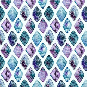 Blue Patterned Watercolor Diamonds (Small version)  