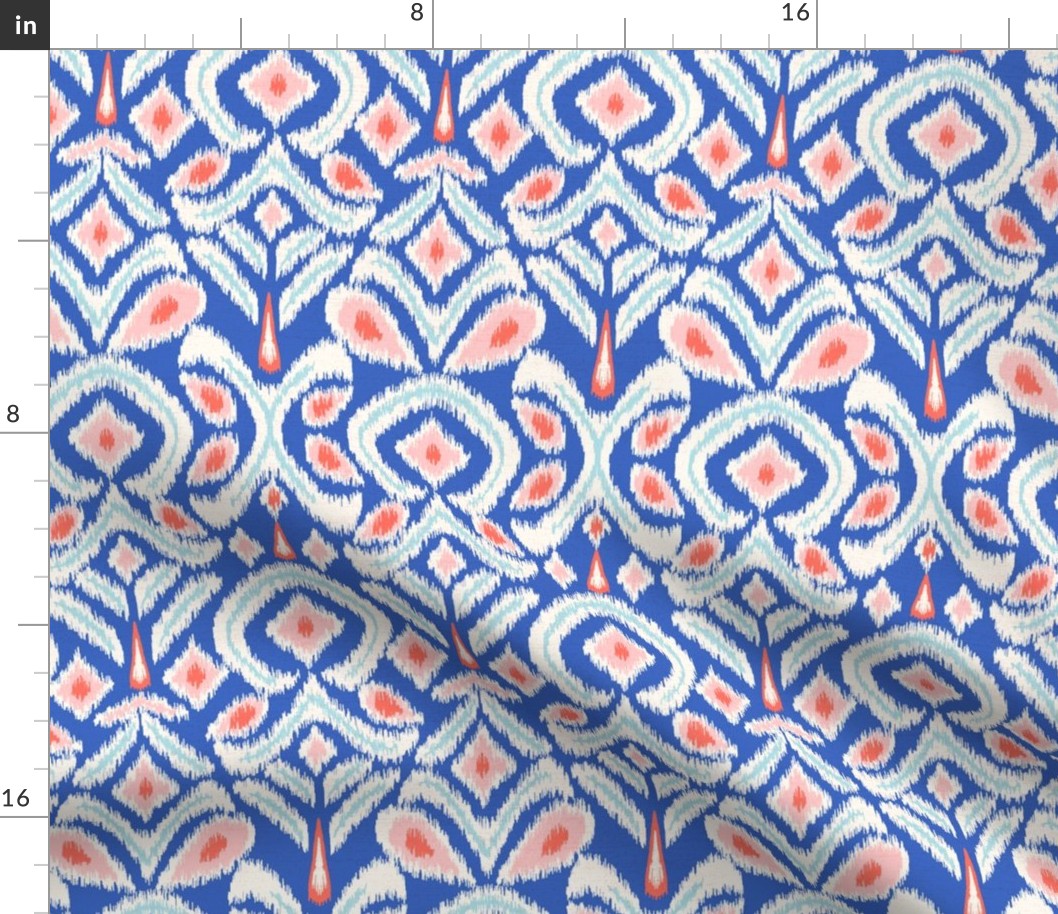 ikat flower - bright blue