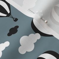 Soft pastel clouds black and white hot air balloon and love sky scandinavian style illustration pattern stone blue winter