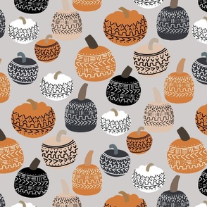 mudcloth pumpkin fabric - mudcloth fabric, thanksgiving fabric, fall, autumn, home, boho halloween, boho decor fabric - light grey