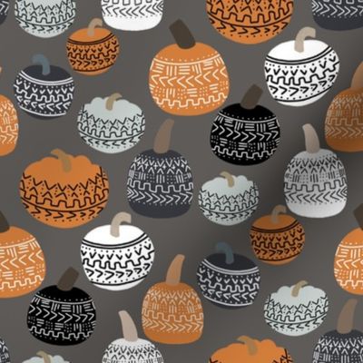 mudcloth pumpkin fabric - mudcloth fabric, thanksgiving fabric, fall, autumn, home, boho halloween, boho decor fabric - grey