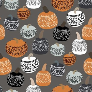 mudcloth pumpkin fabric - mudcloth fabric, thanksgiving fabric, fall, autumn, home, boho halloween, boho decor fabric - grey