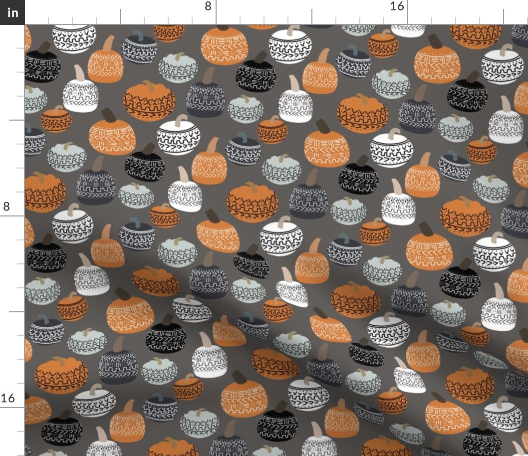 mudcloth pumpkin fabric - mudcloth fabric, thanksgiving fabric, fall, autumn, home, boho halloween, boho decor fabric - grey