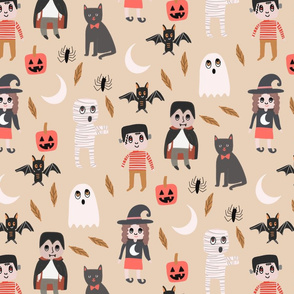 Halloween town fabric, cute creepy scary Halloween fabric, ghost fabric, witch fabric, cat fabric - cream