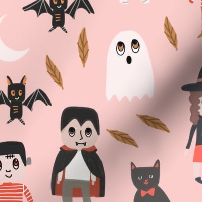 Halloween town fabric, cute creepy scary Halloween fabric, ghost fabric, witch fabric, cat fabric - pink