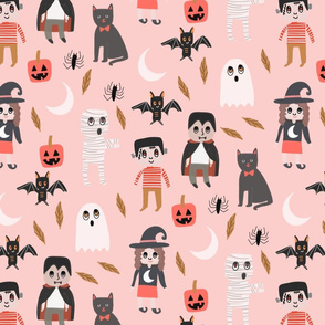 Halloween town fabric, cute creepy scary Halloween fabric, ghost fabric, witch fabric, cat fabric - pink