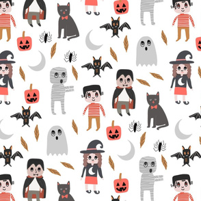 Halloween town fabric, cute creepy scary Halloween fabric, ghost fabric, witch fabric, cat fabric - white