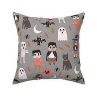 Halloween town fabric, cute creepy scary Halloween fabric, ghost fabric, witch fabric, cat fabric - grey