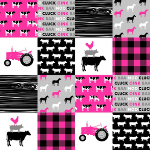 farm patchwork fabric - bright pink and black C19BS