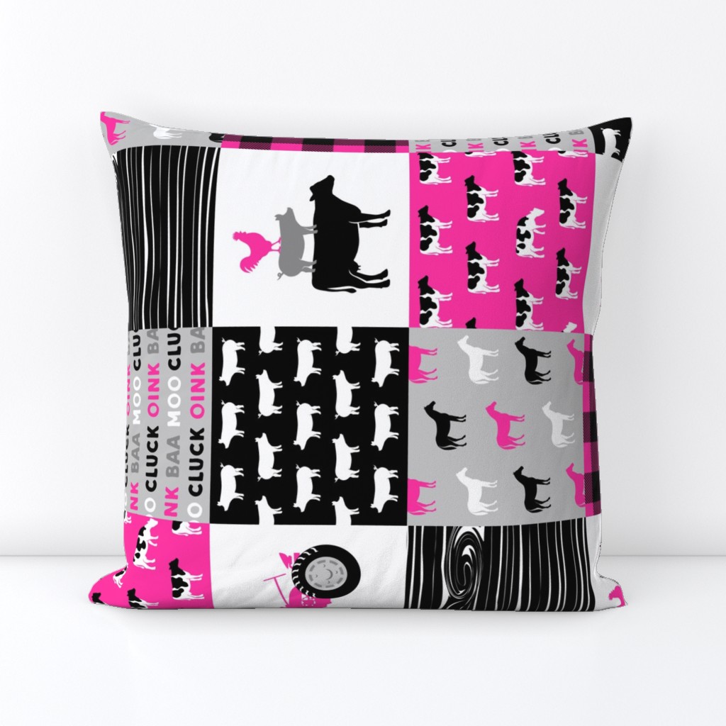 farm patchwork fabric - bright pink and black (90) C19BS