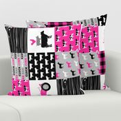 farm patchwork fabric - bright pink and black (90) C19BS