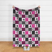 farm patchwork fabric - bright pink and black (90) C19BS