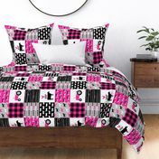 farm patchwork fabric - bright pink and black (90) C19BS