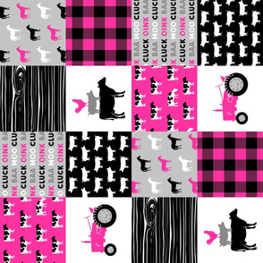 farm patchwork fabric - bright pink and black (90) C19BS