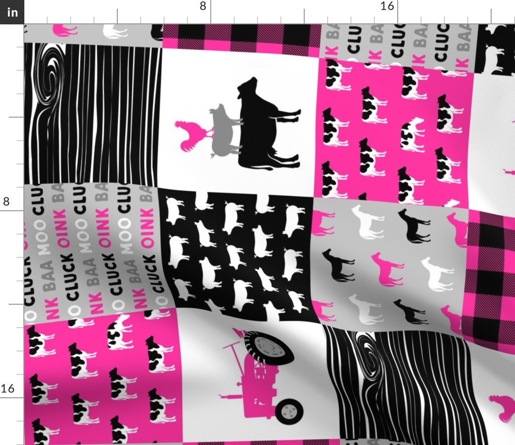 farm patchwork fabric - bright pink and black (90) C19BS