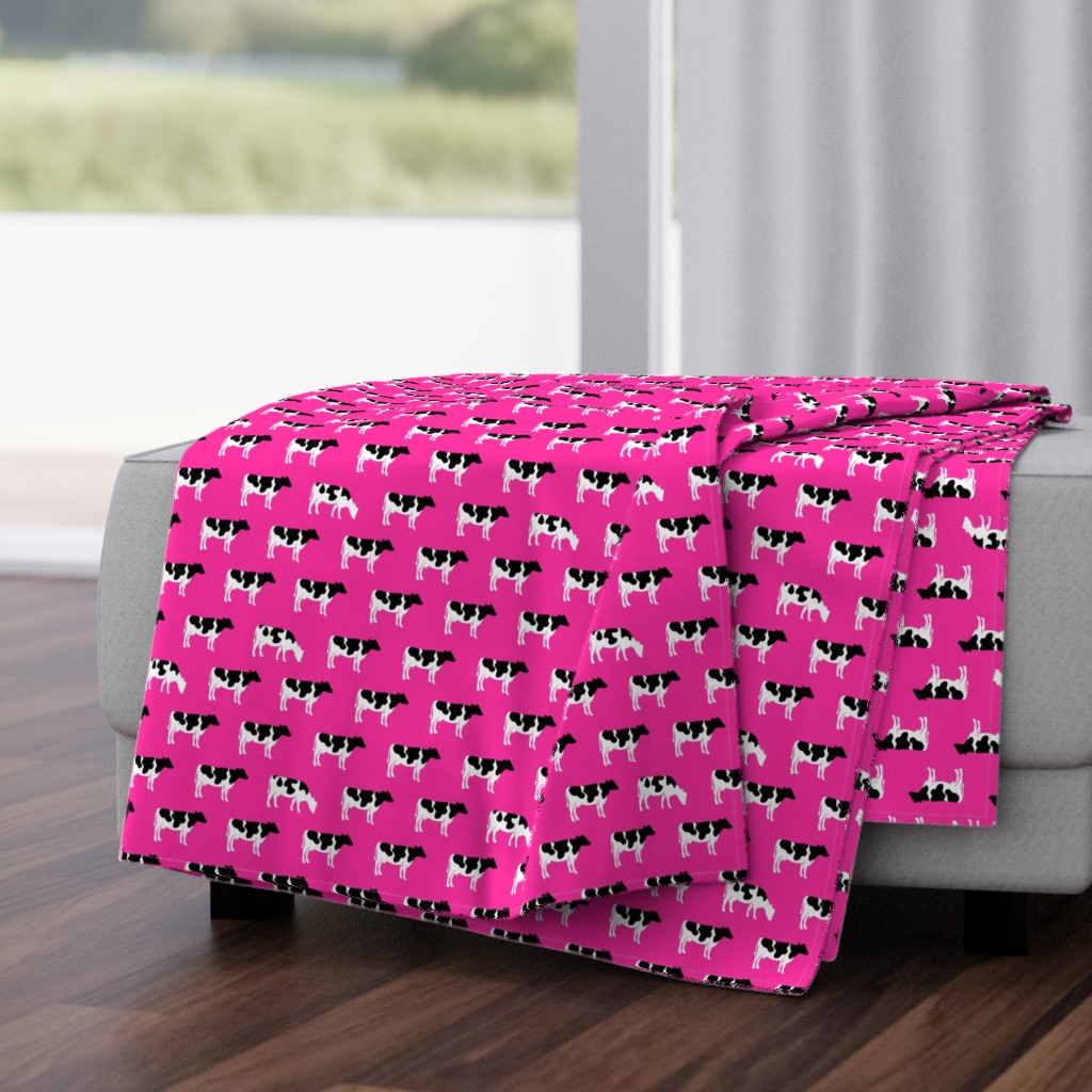 cows on hot pink - farm fabric C19BS