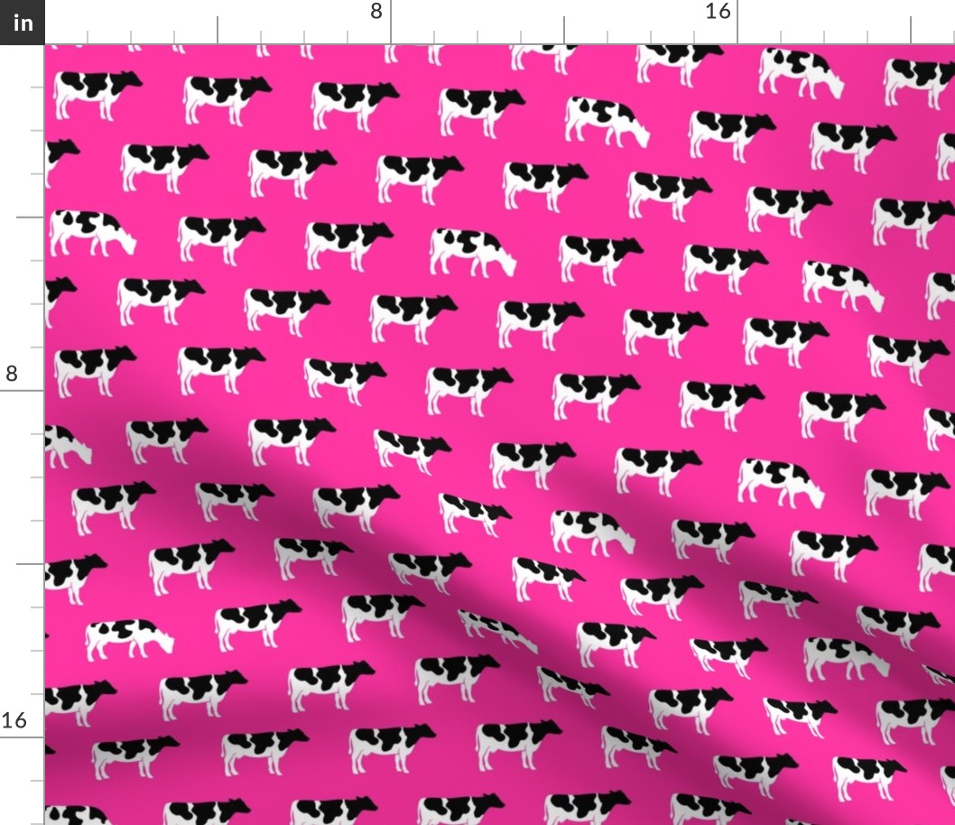 cows on hot pink - farm fabric C19BS