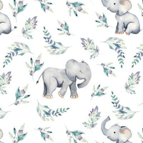7" Cute baby elephants and flowers, elephant fabric, elephant nursery