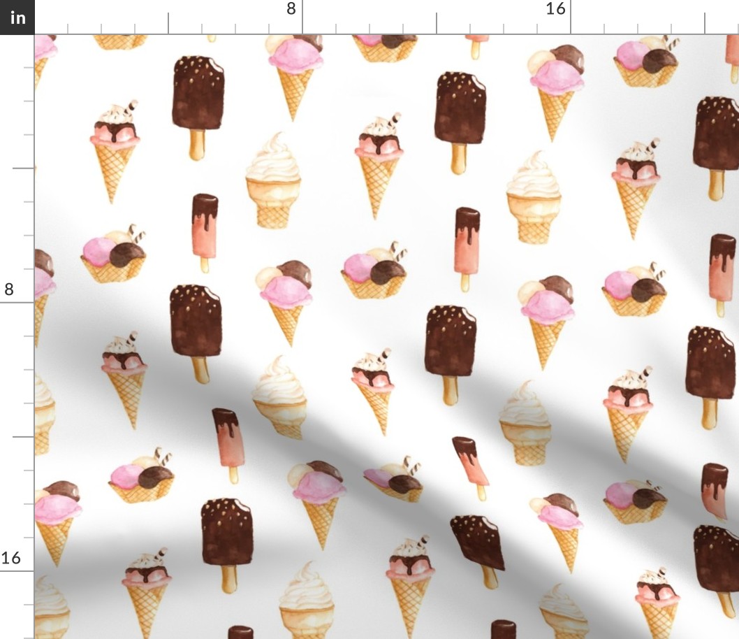 10" Watercolor Fruit Popsicles, Ice Cream, Popsicles fabric, ice cream fabric, summer fabric 1-1