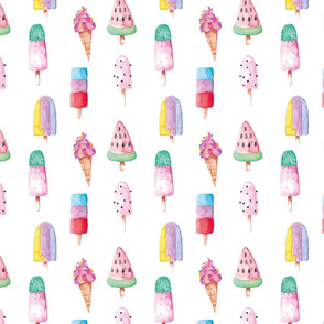 7" Trendy colorful watercolor Ice Cream Fabric, Summer Fabric, nursery fabric, summer popsicles fabric
