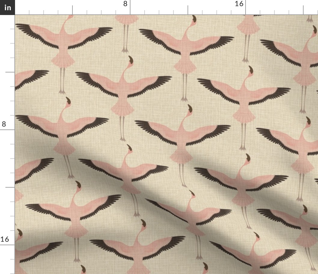 Flamingos on Natural Linen