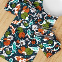 Koi Pond - Large Scale Navy Orange