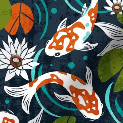 Koi Pond - Large Scale Navy Orange