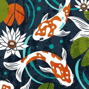 Koi Pond - Large Scale Navy Orange