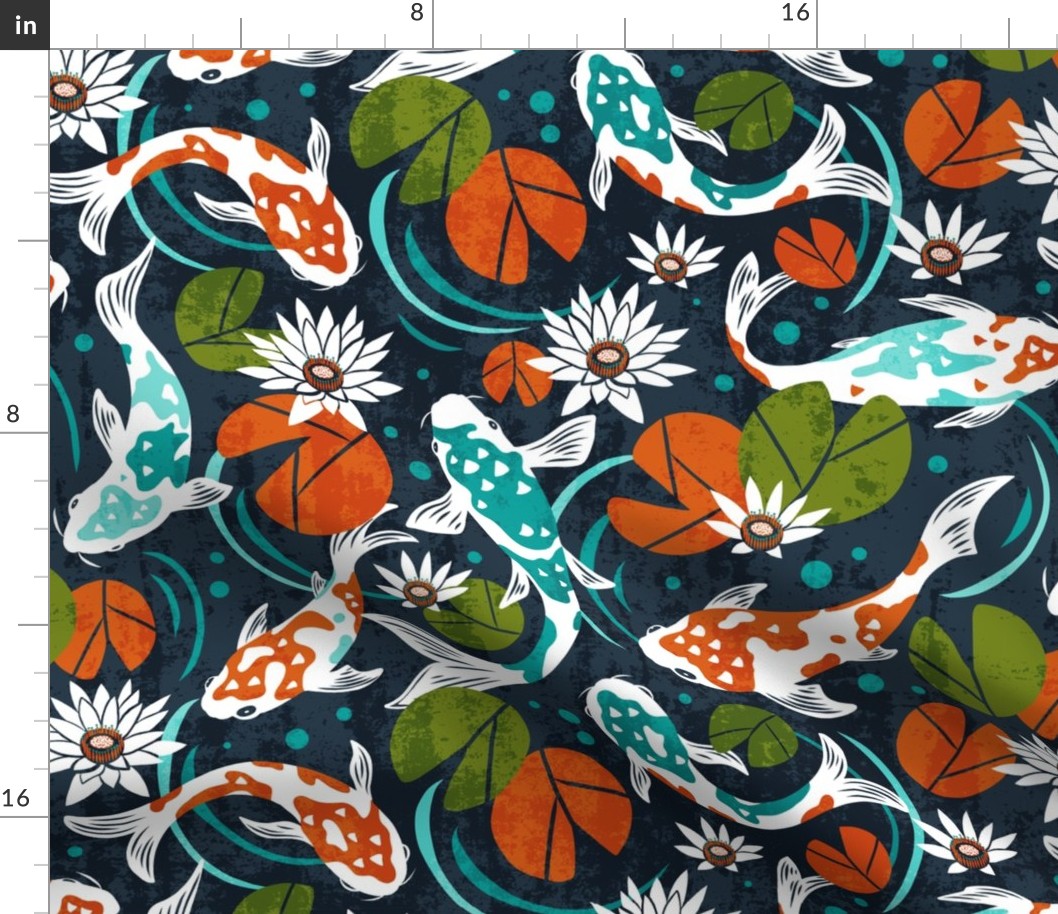 Koi Pond - Large Scale Navy Orange