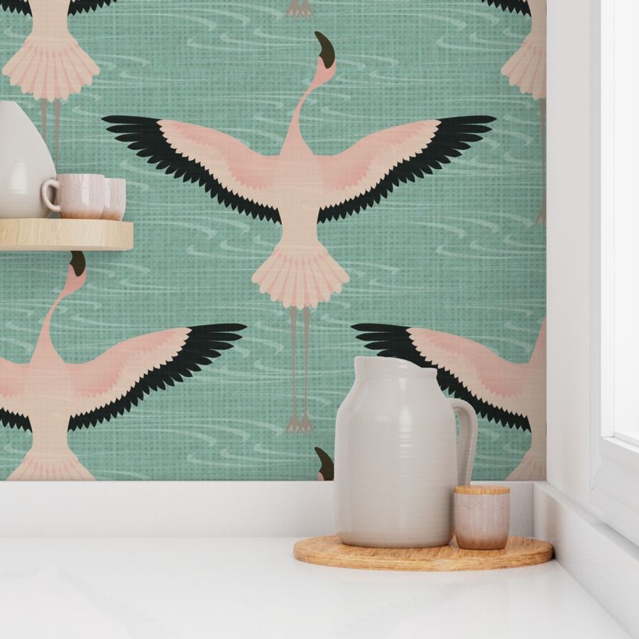 Flamingos Over the Sea Wallpaper | Spoonflower