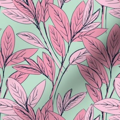 Lush leaves autumn tree leaf garden vibes and fall dreams mint green pink