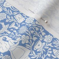 alice in wonderland linocut - linocut fabric, block print fabric, storybook fabric, andrea lauren fabric, andrea lauren design -  blue