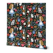 alice in wonderland linocut - linocut fabric, block print fabric, storybook fabric, andrea lauren fabric, andrea lauren design - multi