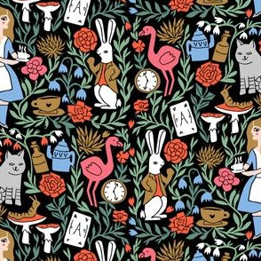 alice in wonderland linocut - linocut fabric, block print fabric, storybook fabric, andrea lauren fabric, andrea lauren design - multi